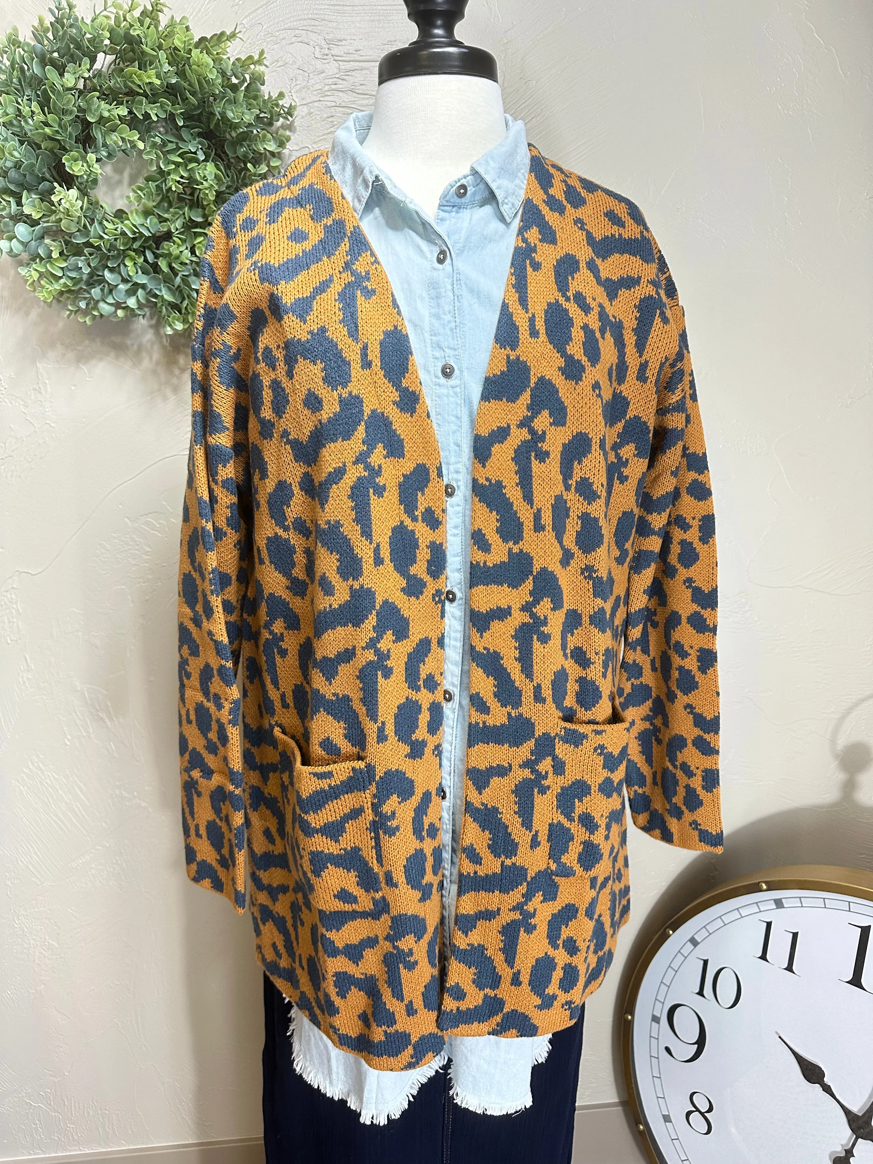 Leopard Print Knit Cardigan Open Cardigan