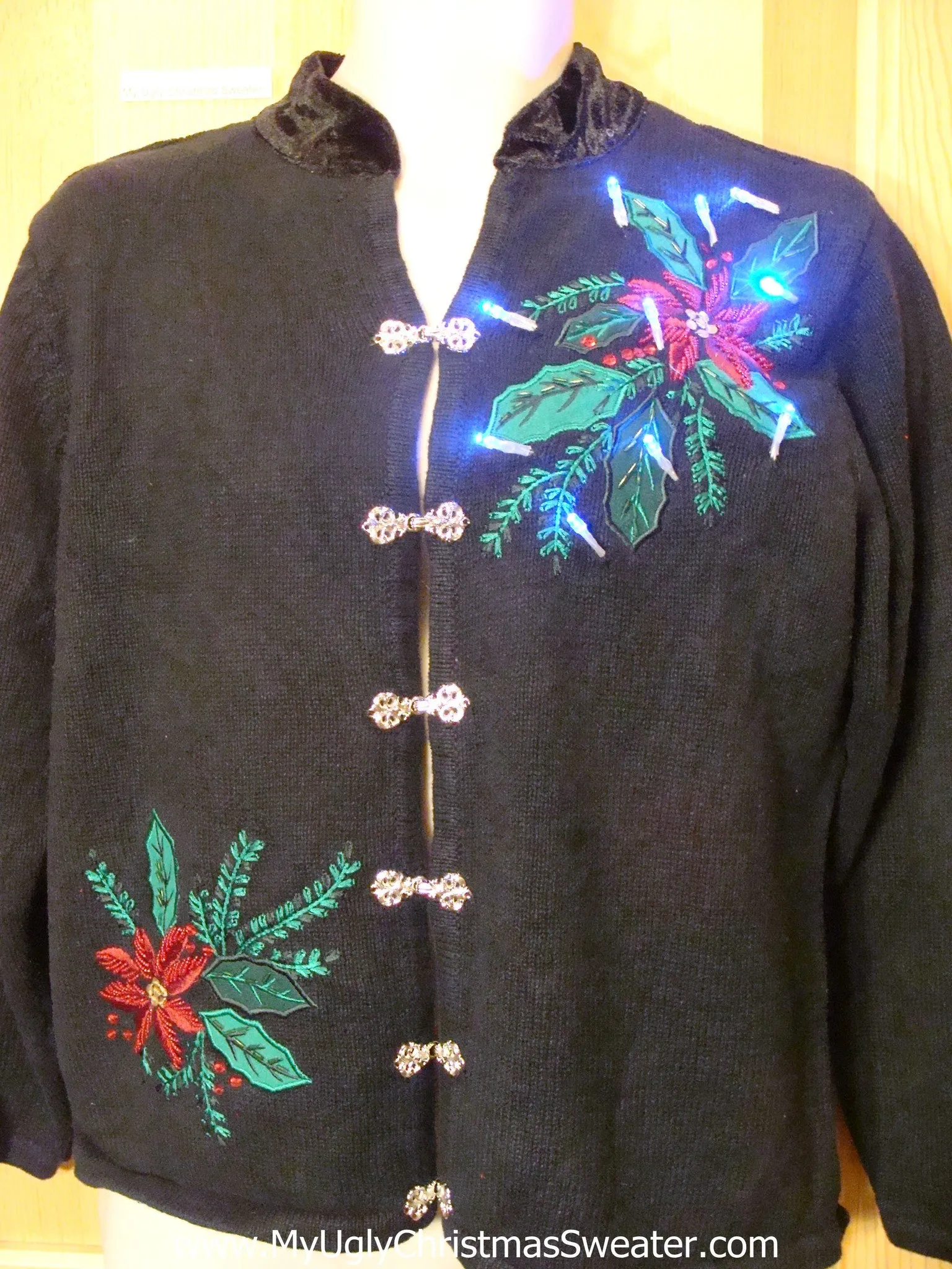 Light Up Christmas Sweater Poinsettias and Ivy