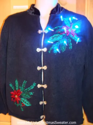 Light Up Christmas Sweater Poinsettias and Ivy