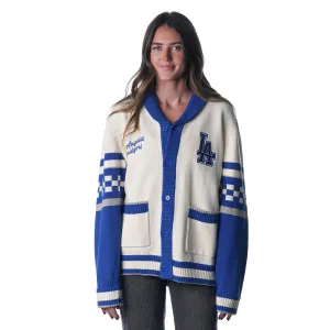 LOS ANGELES DODGERS JACQUARD BUTTON UP SWEATER- CREAM
