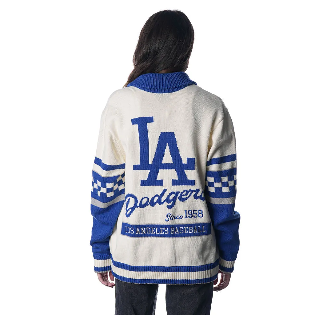 LOS ANGELES DODGERS JACQUARD BUTTON UP SWEATER- CREAM