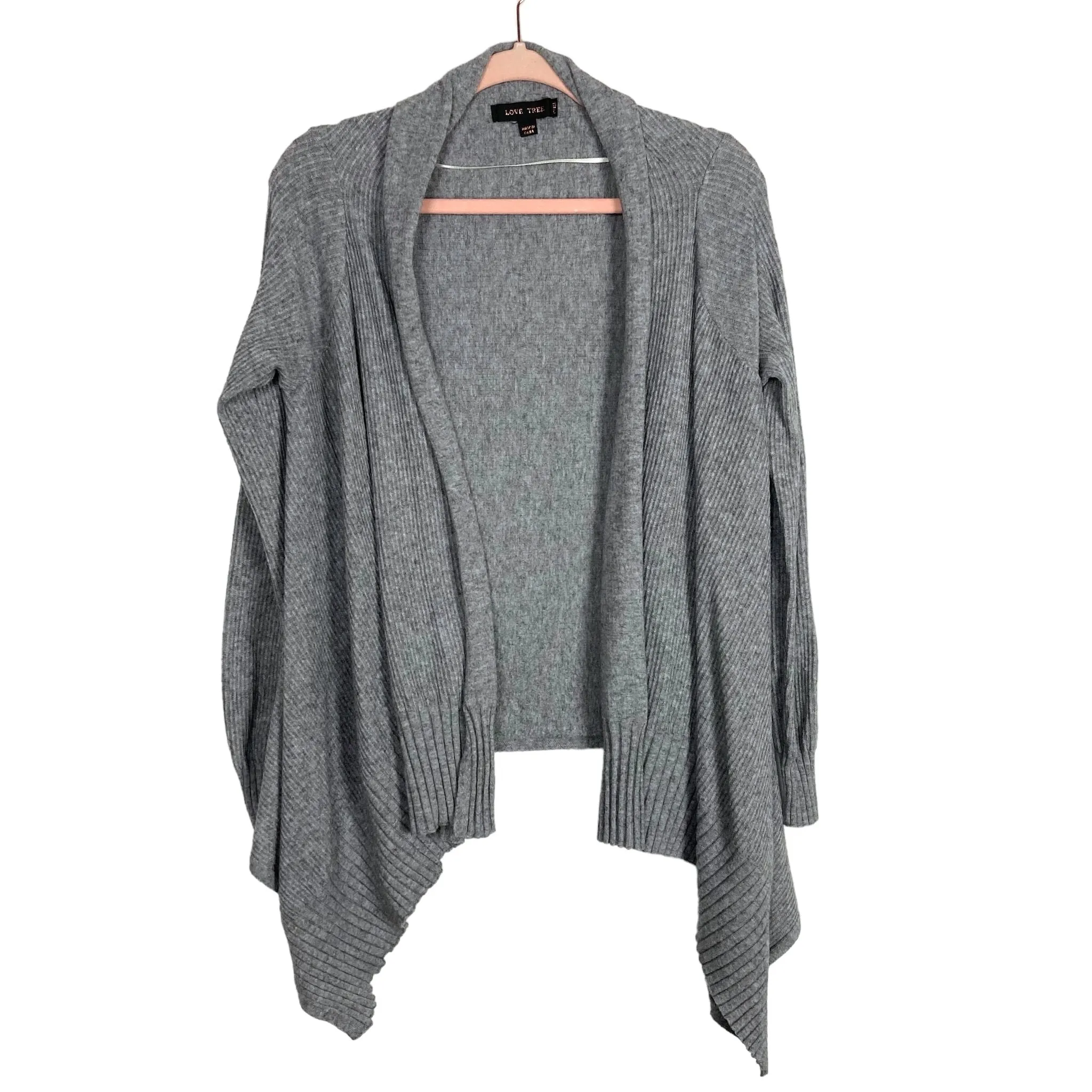 Love Tree Grey Ribbed Waterfall Cardigan- Size S