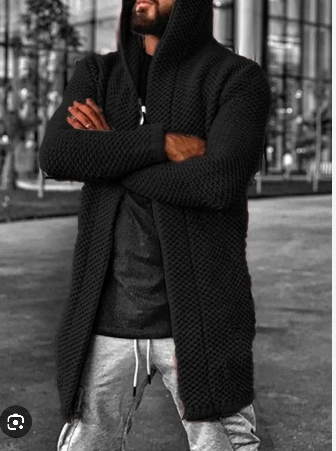 [Luca] Black Fashion Sweater Cardigan with Hood