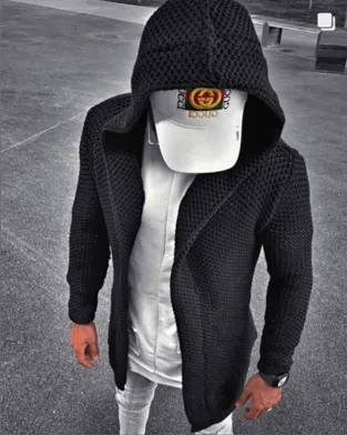 [Luca] Black Fashion Sweater Cardigan with Hood