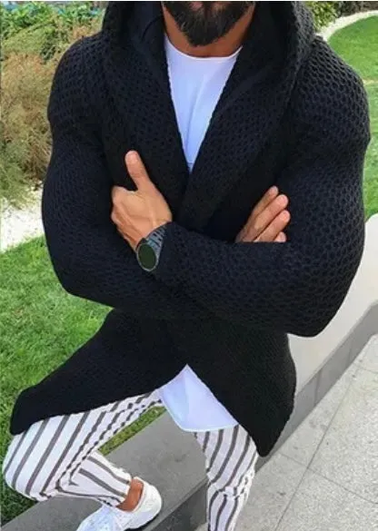 [Luca] Black Fashion Sweater Cardigan with Hood
