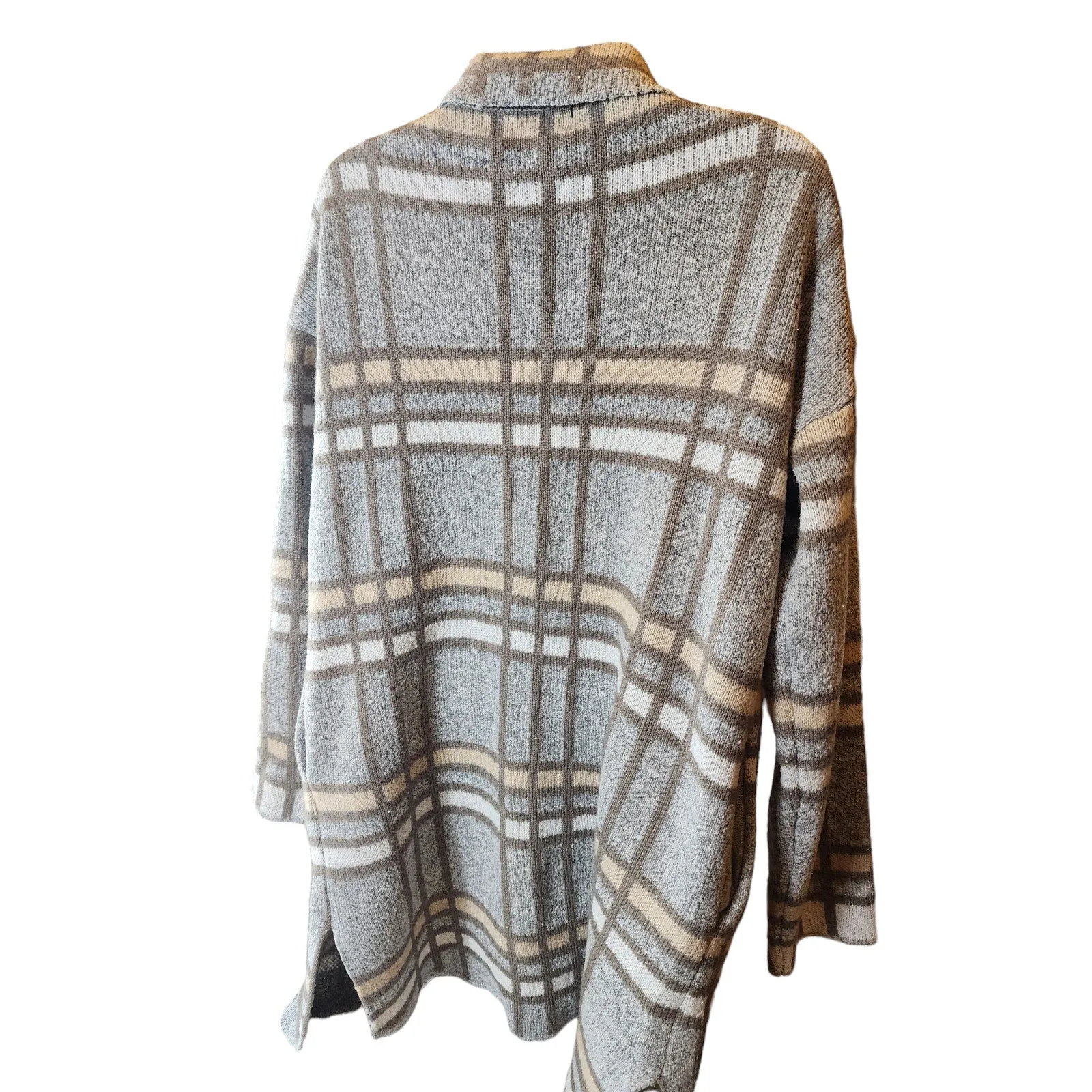 Madison Plaid Knit Cardigan Sweater Womens Large Open Front Layering Rhinestone