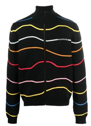 Marni Stripe Pattern Cardigan Black Multi