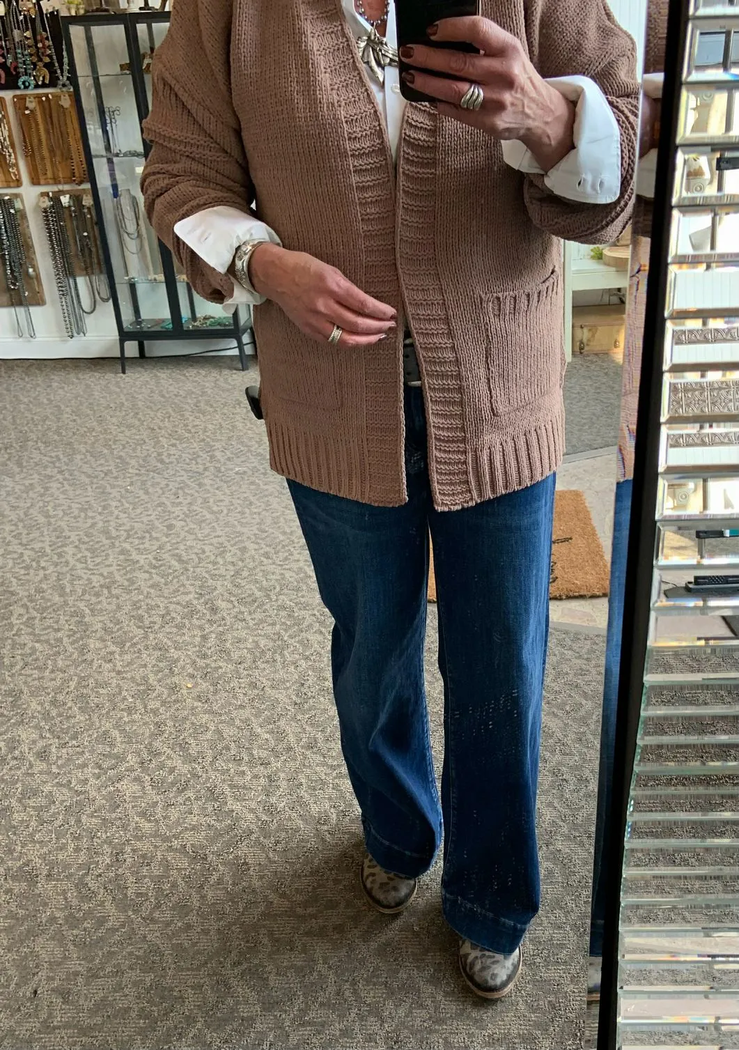 Mocha Exposed Seam Chunky Cardigan- Small to 3X