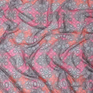 Multicolor printed synthetic chiffon fabric in floral design-D11015