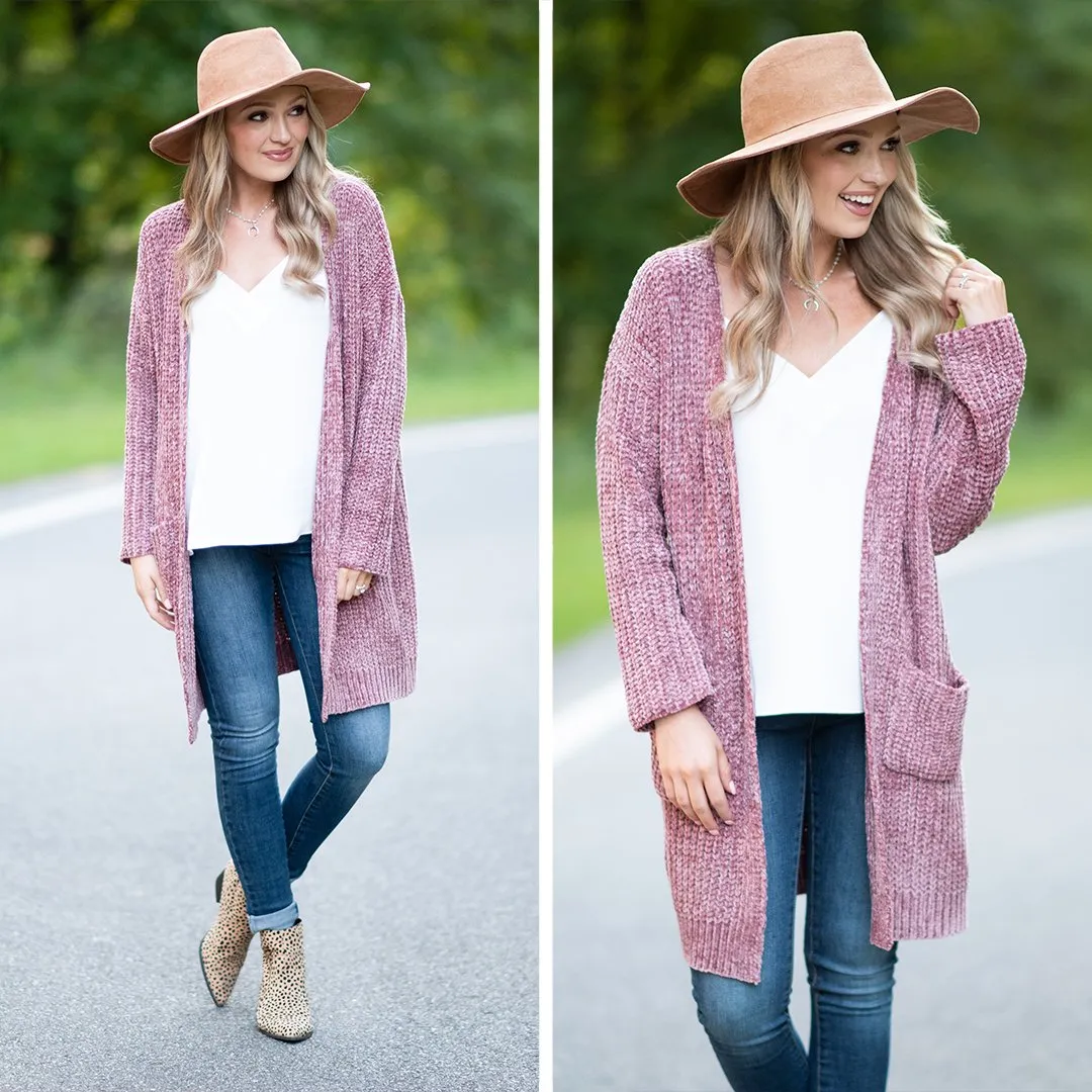 New Love Rose Red Chenille Cardigan