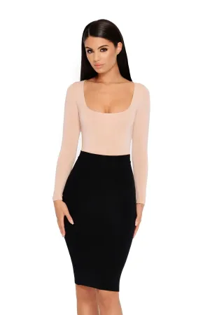 Number 1 Fit Double Layered Midi Skirt in Black