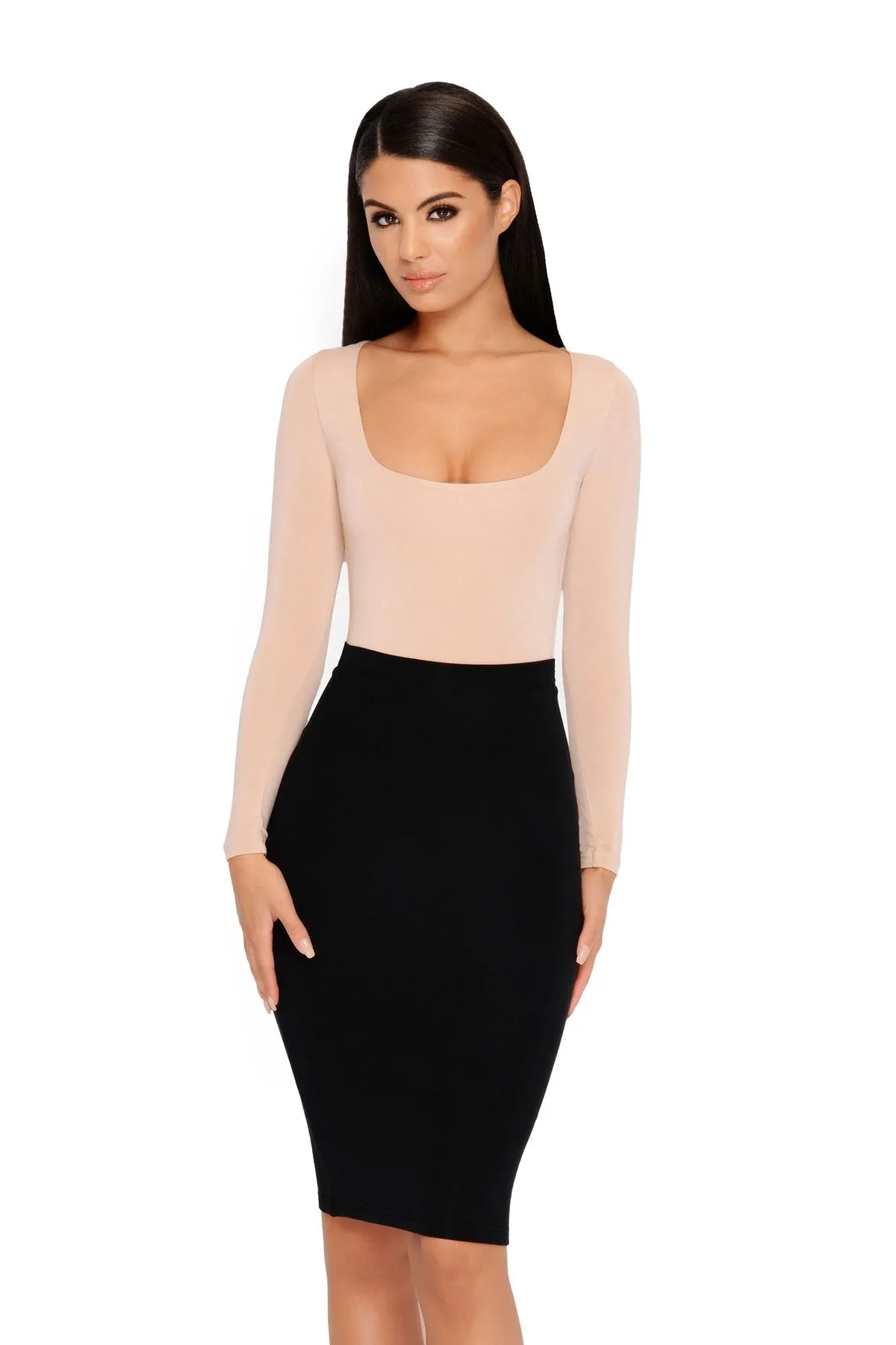 Number 1 Fit Double Layered Midi Skirt in Black