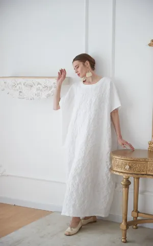 O neck white dress women caftan gown dress for holiday