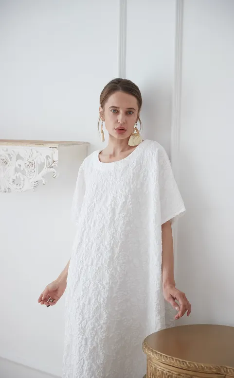 O neck white dress women caftan gown dress for holiday
