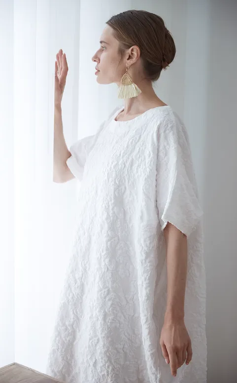 O neck white dress women caftan gown dress for holiday