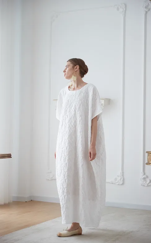 O neck white dress women caftan gown dress for holiday