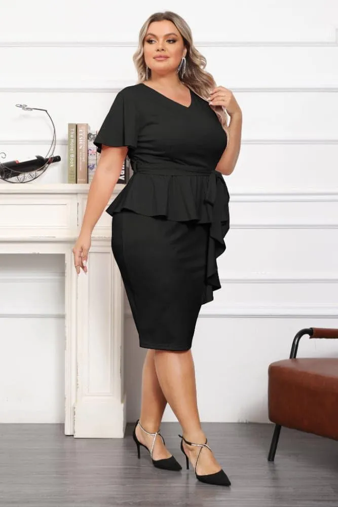 OL Short Sleeve Front Slit Twinset Bodycon Dress