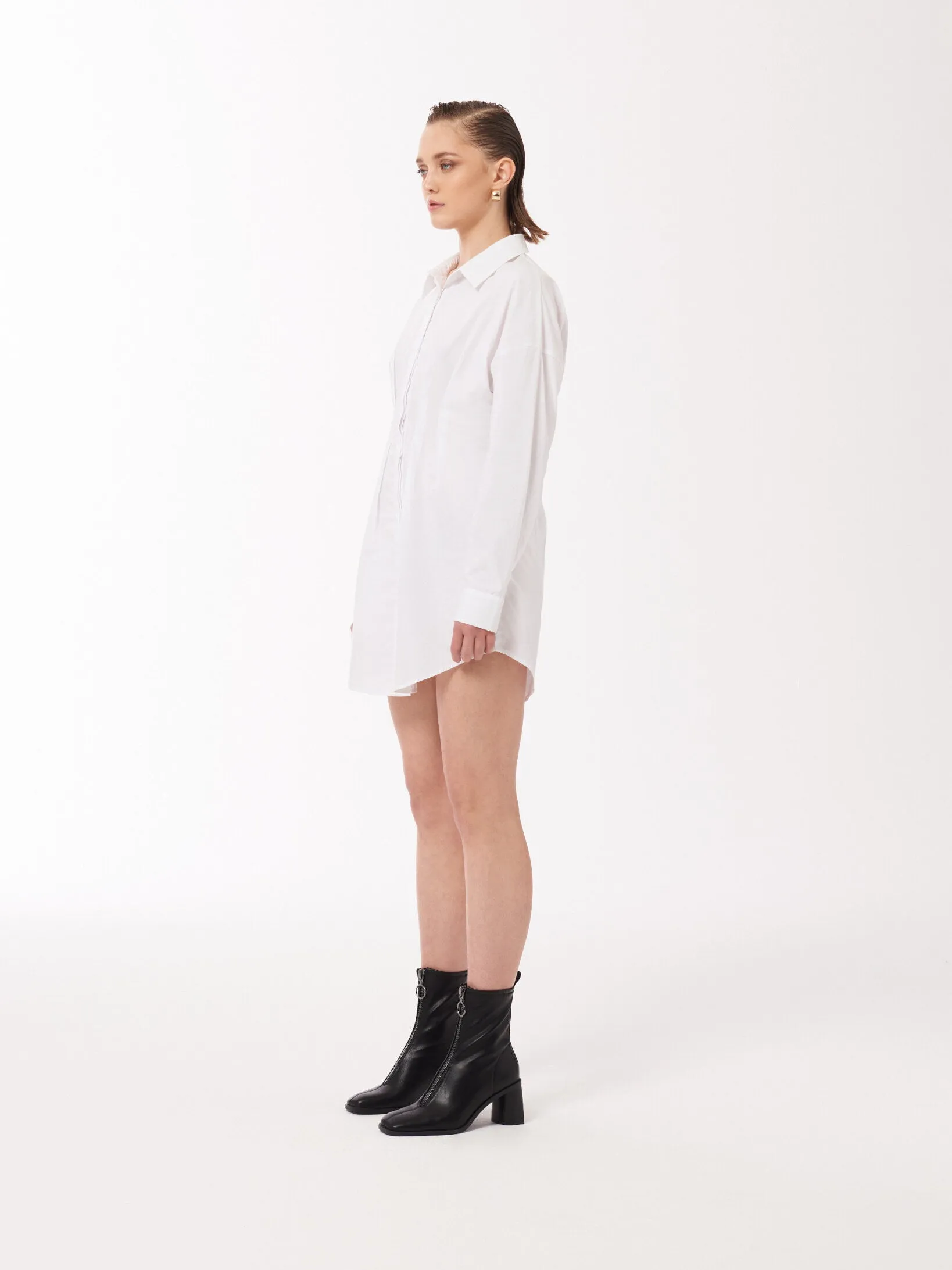Oversized Button-front Mini Shirt Dress in White
