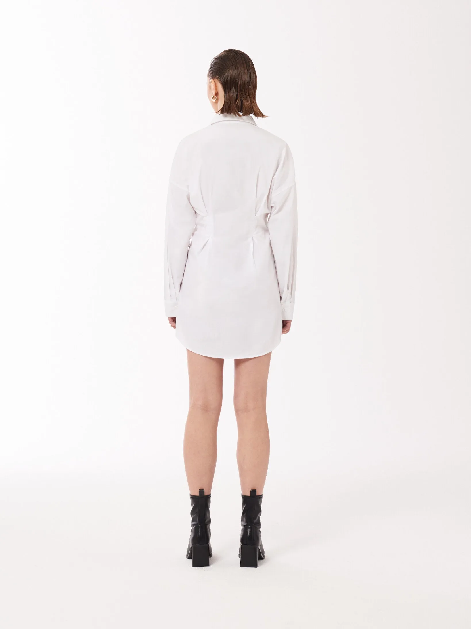Oversized Button-front Mini Shirt Dress in White