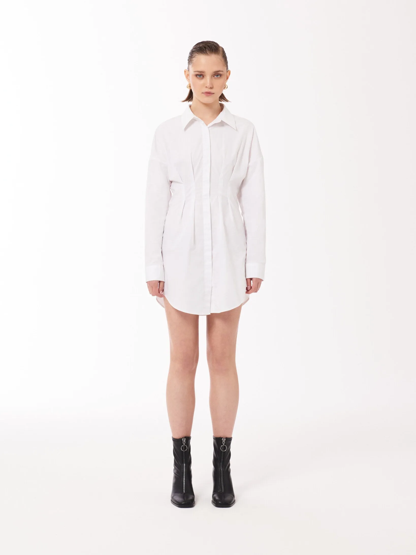 Oversized Button-front Mini Shirt Dress in White