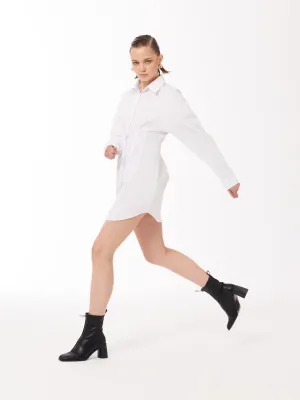 Oversized Button-front Mini Shirt Dress in White