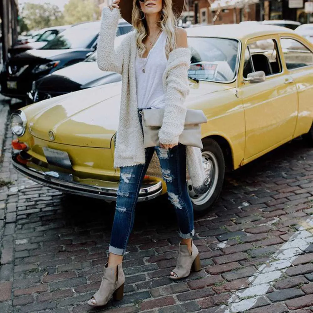 Oversized Faux Wool Long Hooded Cardigan With Pockets