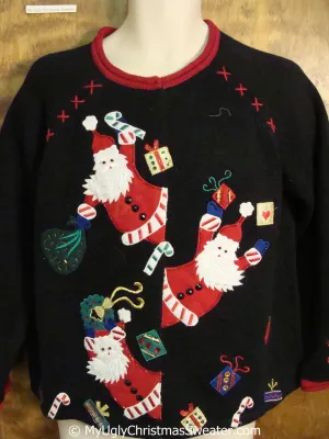 Peaking Pointy Bearded Santas Ugly Christmas Sweater