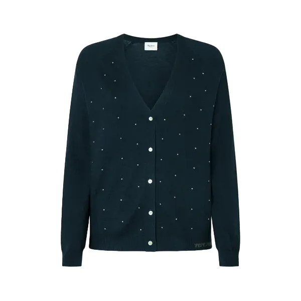 Pepe Jeans maglia cardigan da donna con borchiette Halo PL702186 594 blu