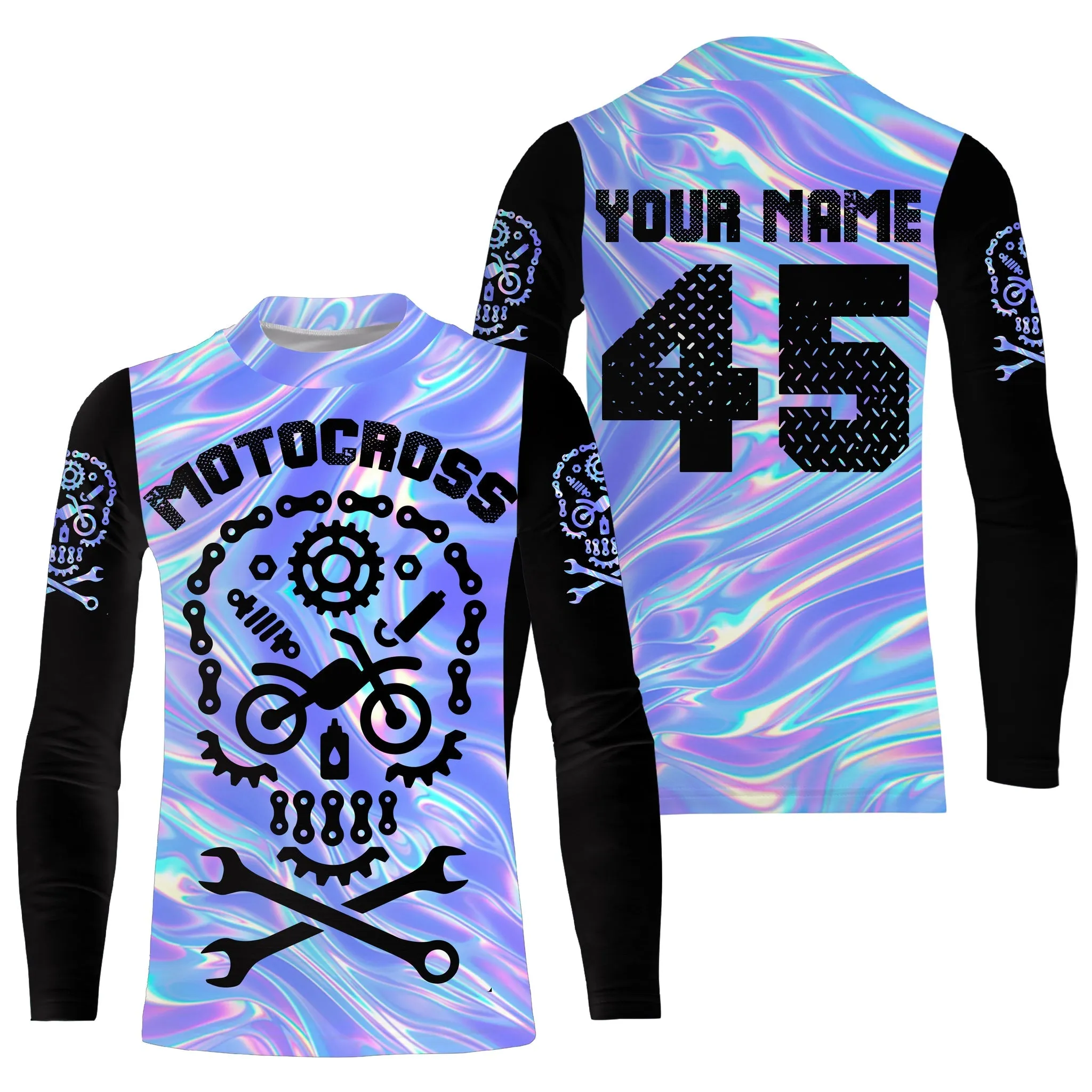 Personalized Motocross Jersey Upf30  Dirt Bike Parts Skull Hologram Long Sleeves Motorcycle Off-Road