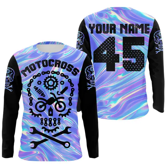Personalized Motocross Jersey Upf30  Dirt Bike Parts Skull Hologram Long Sleeves Motorcycle Off-Road