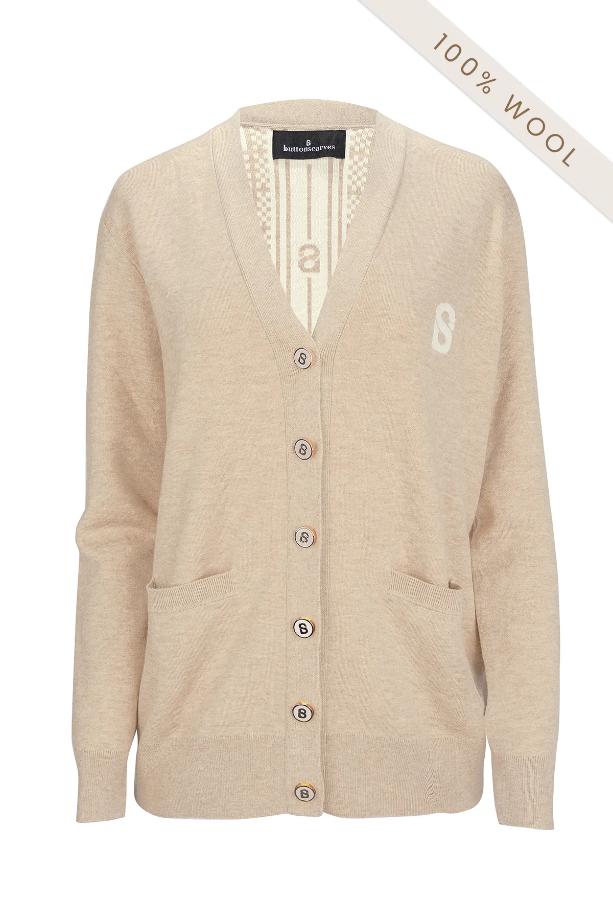 Plaid Wool Cardigan - Beige