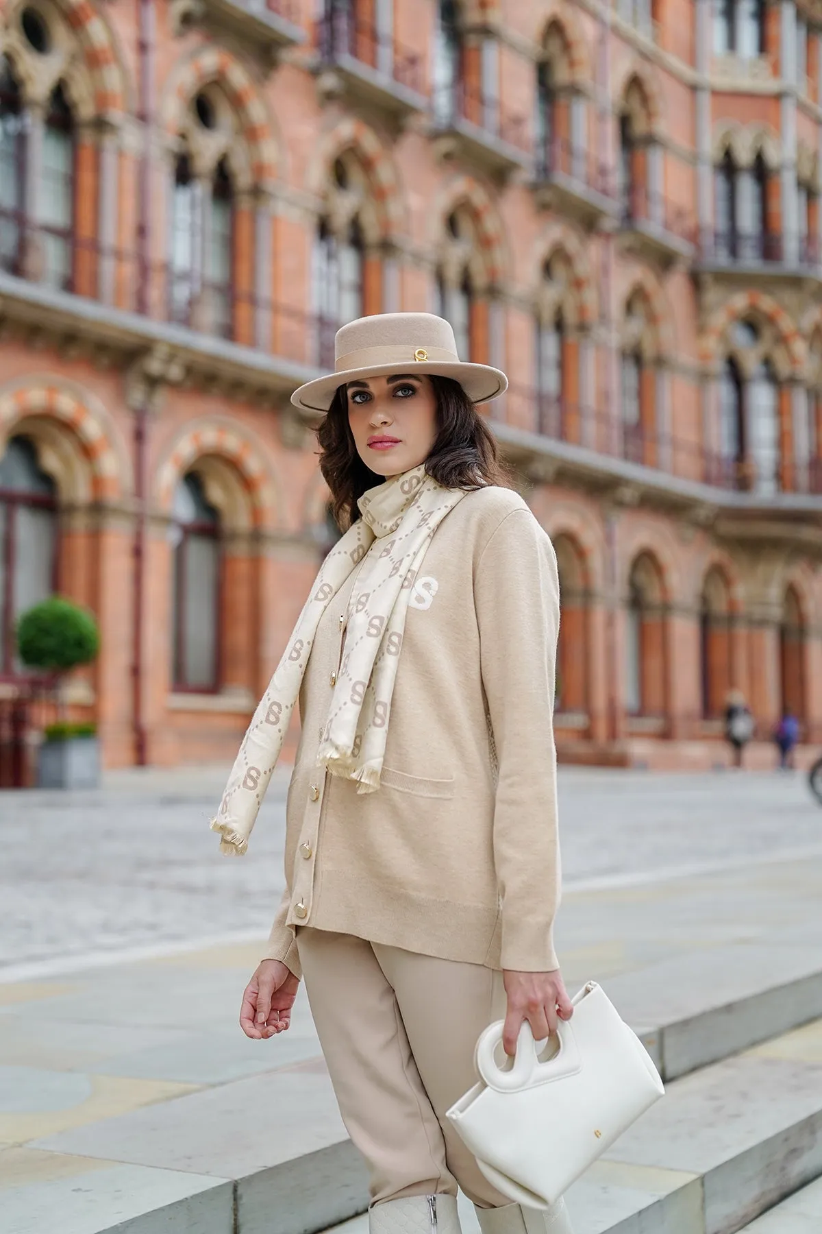 Plaid Wool Cardigan - Beige