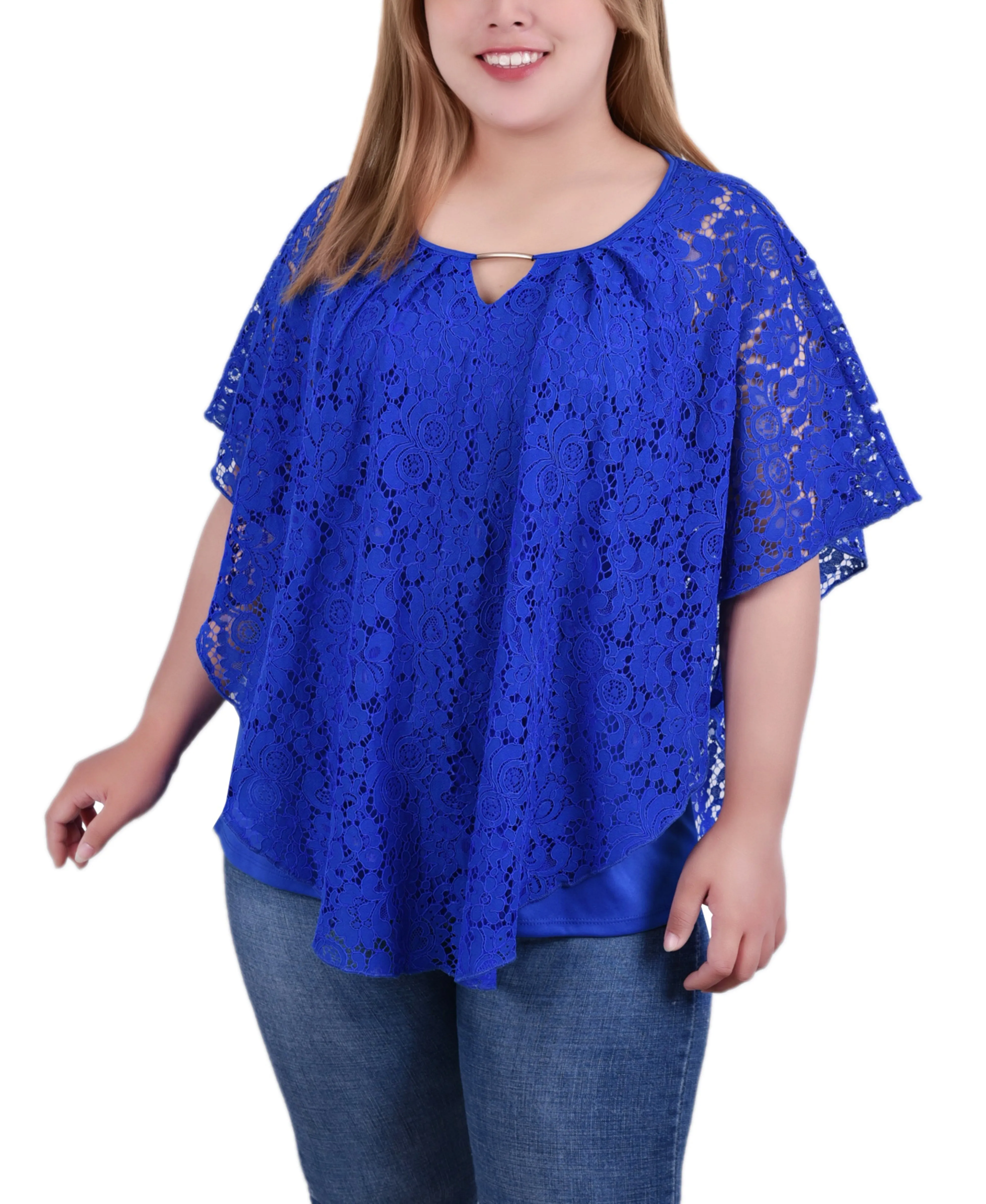 Plus Size Lace Poncho With Bar