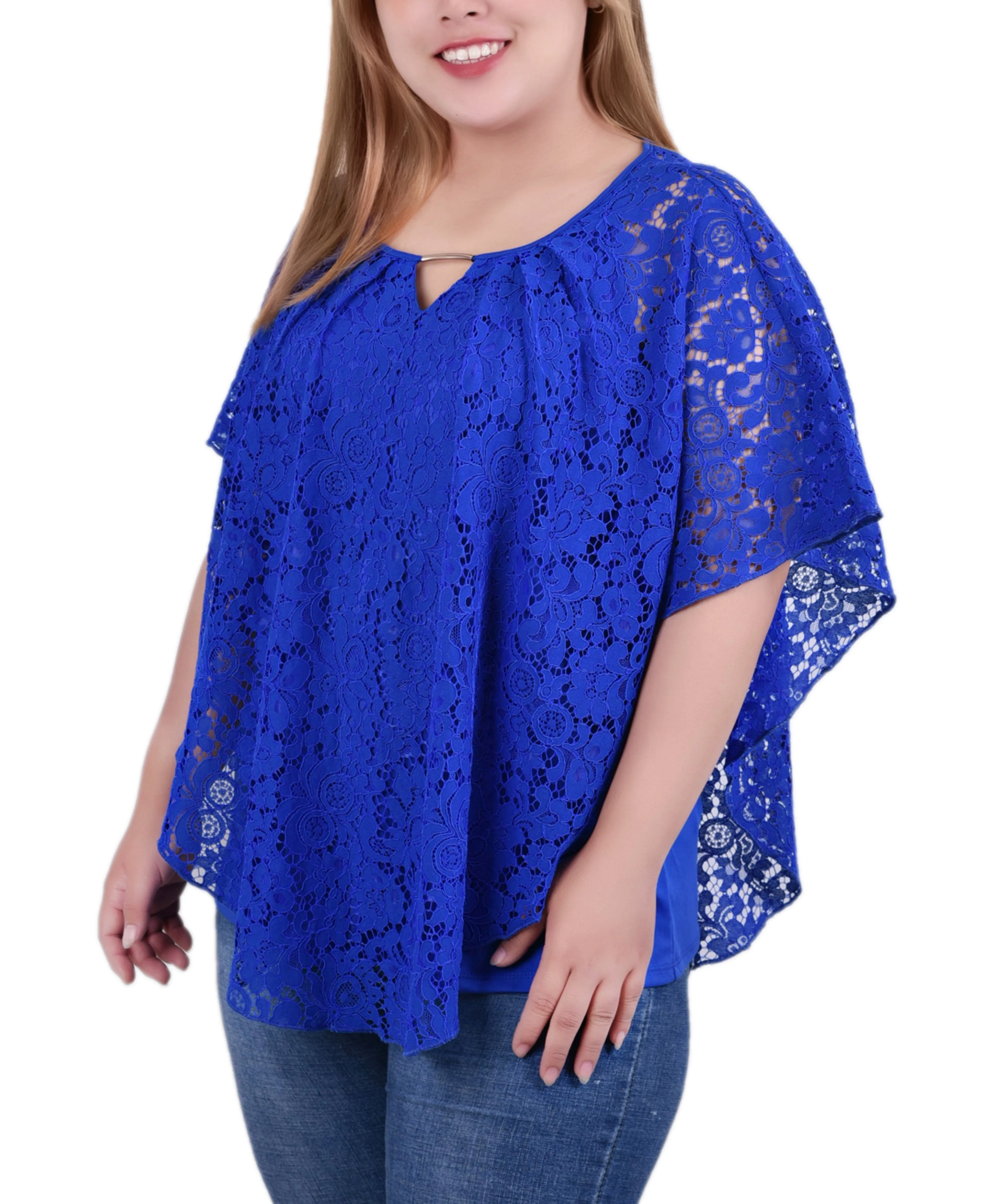 Plus Size Lace Poncho With Bar