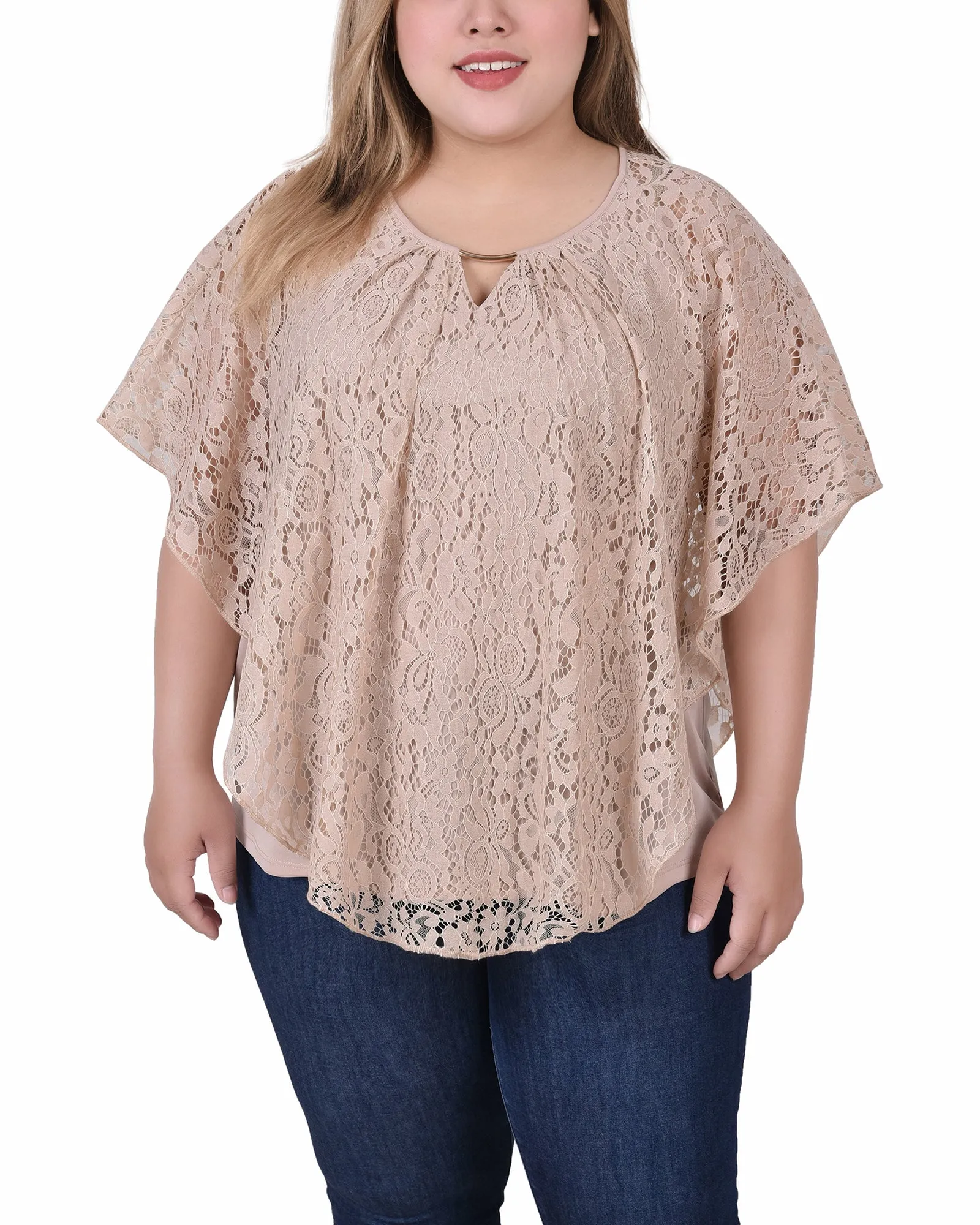 Plus Size Lace Poncho With Bar