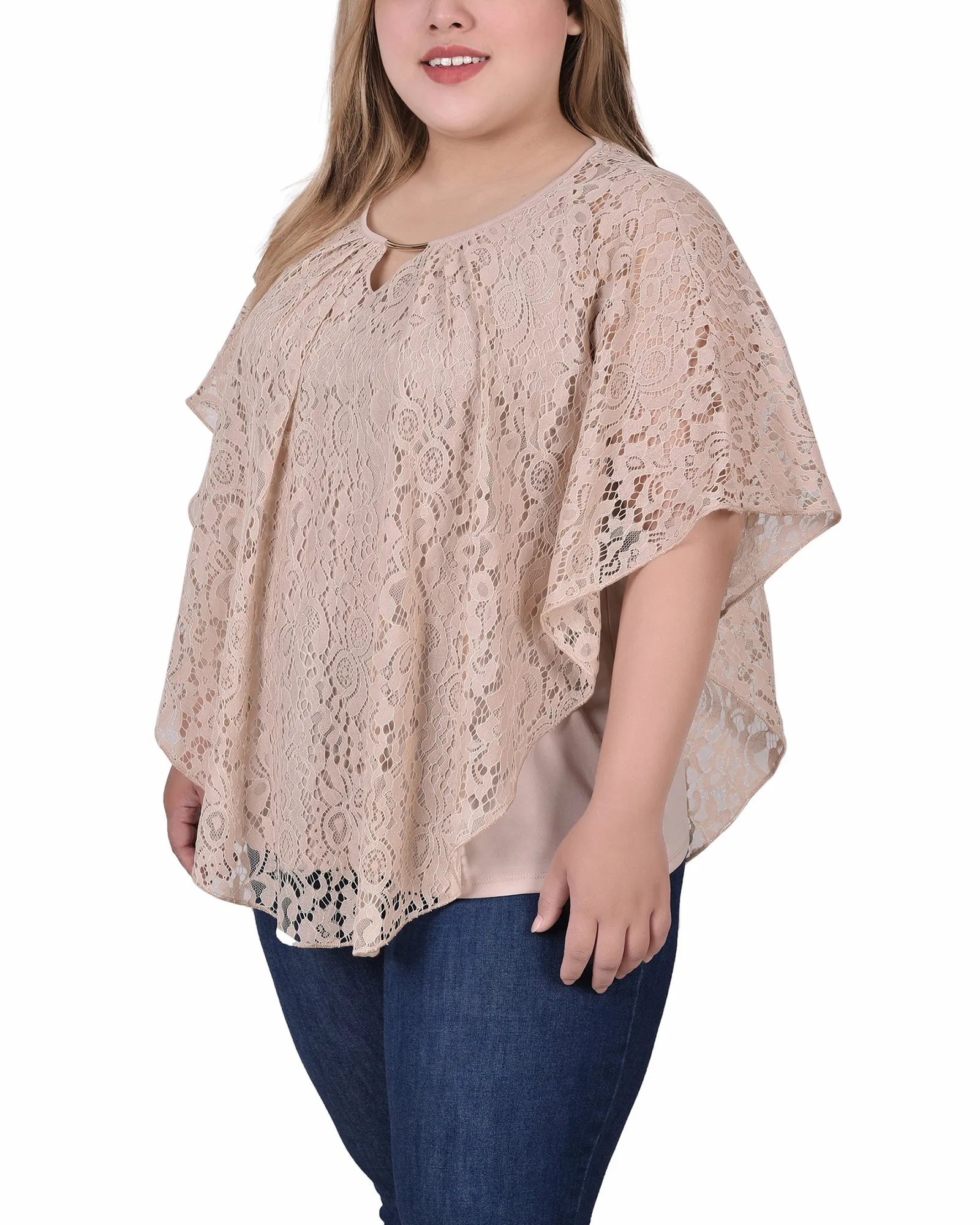 Plus Size Lace Poncho With Bar