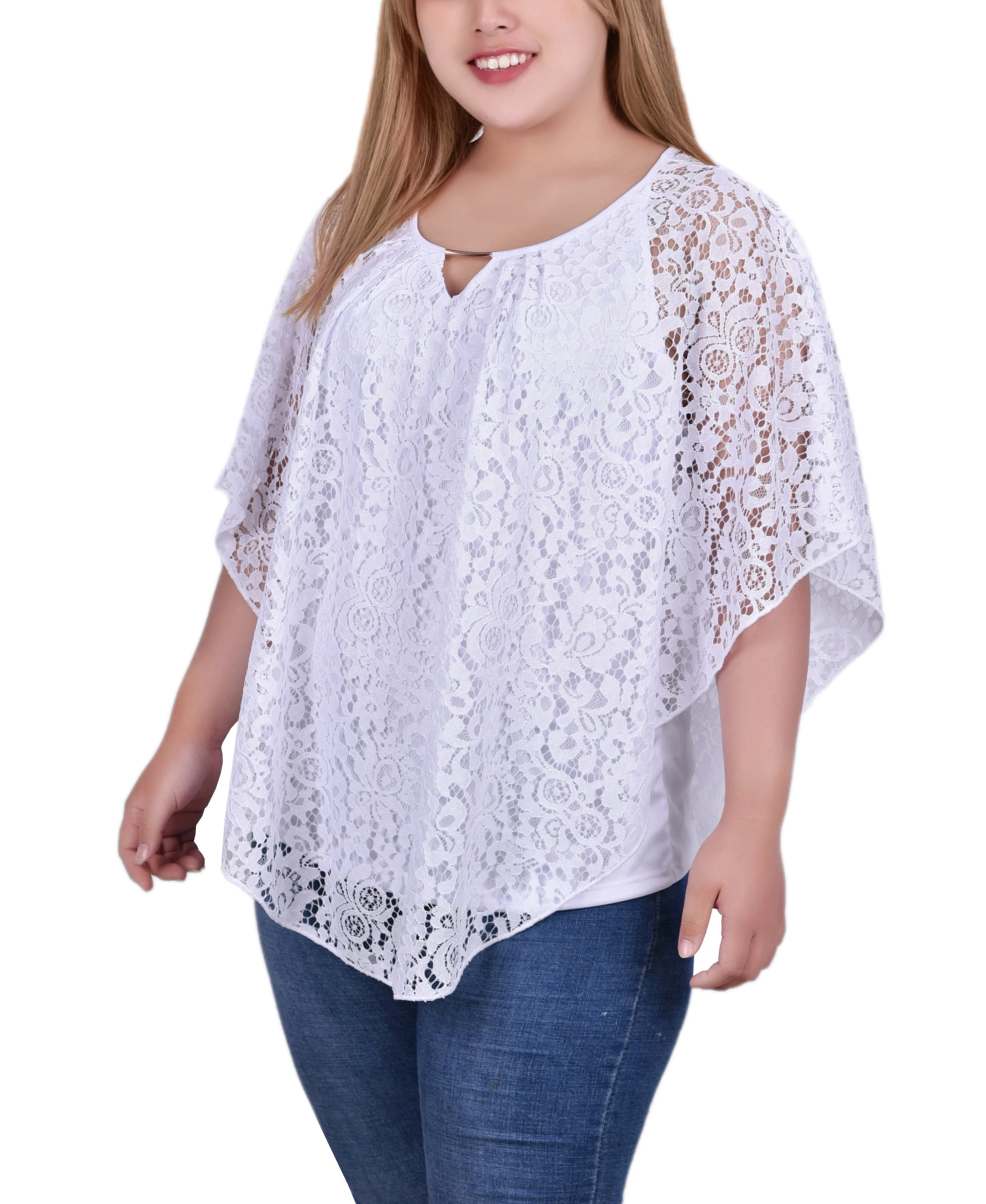 Plus Size Lace Poncho With Bar