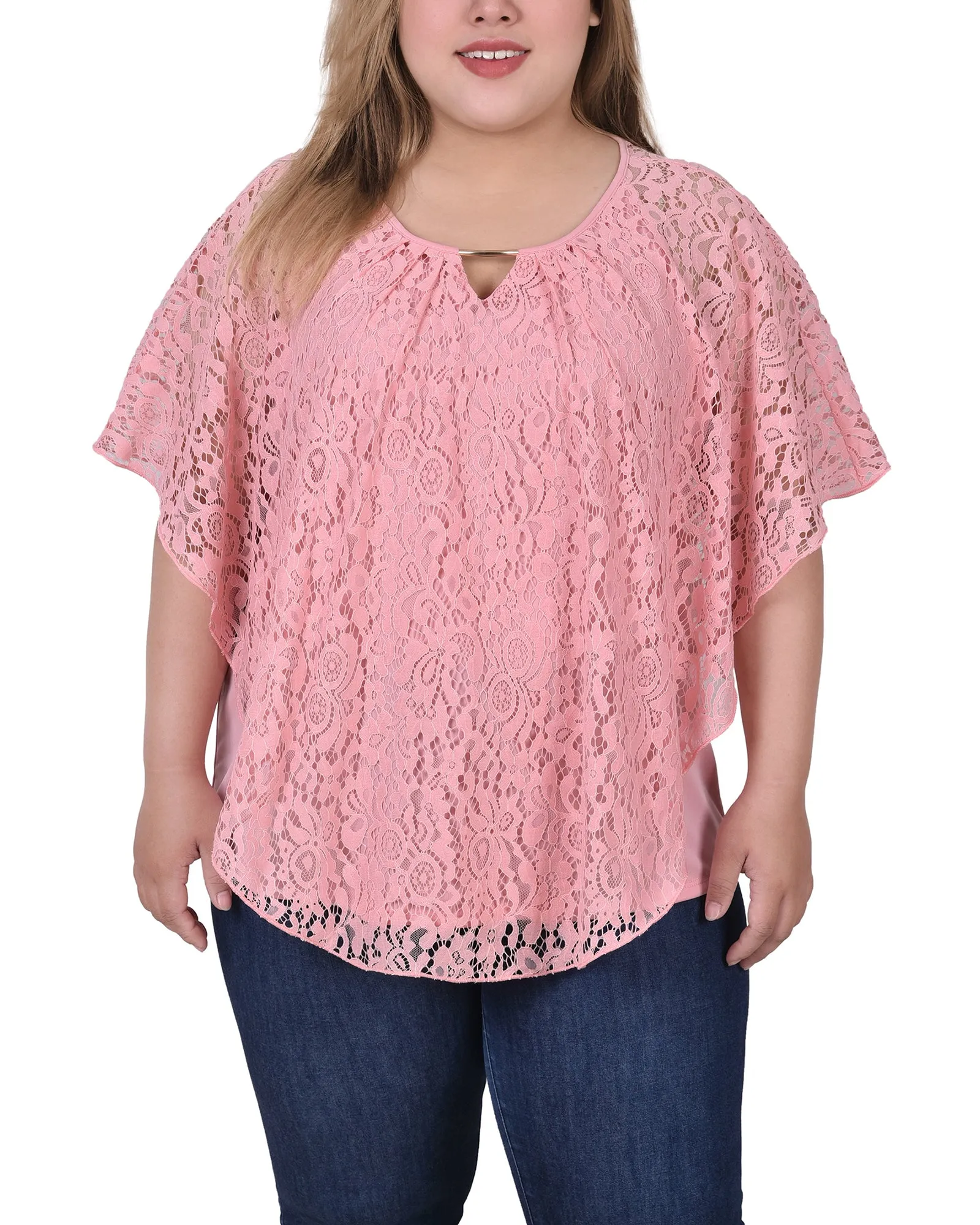 Plus Size Lace Poncho With Bar