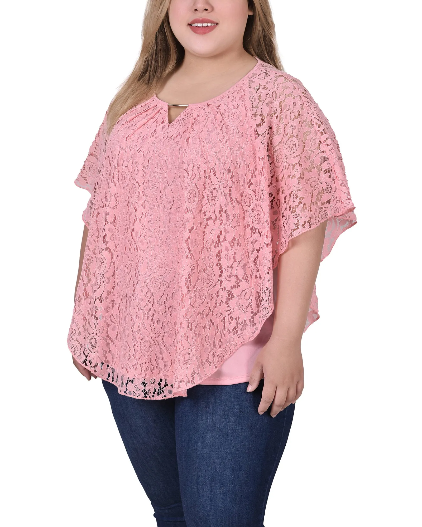 Plus Size Lace Poncho With Bar