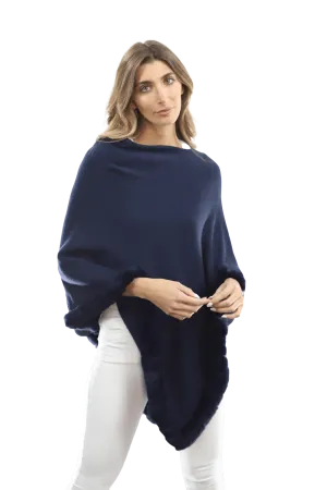 Poncho with Rex Rabbit Trim-Navy