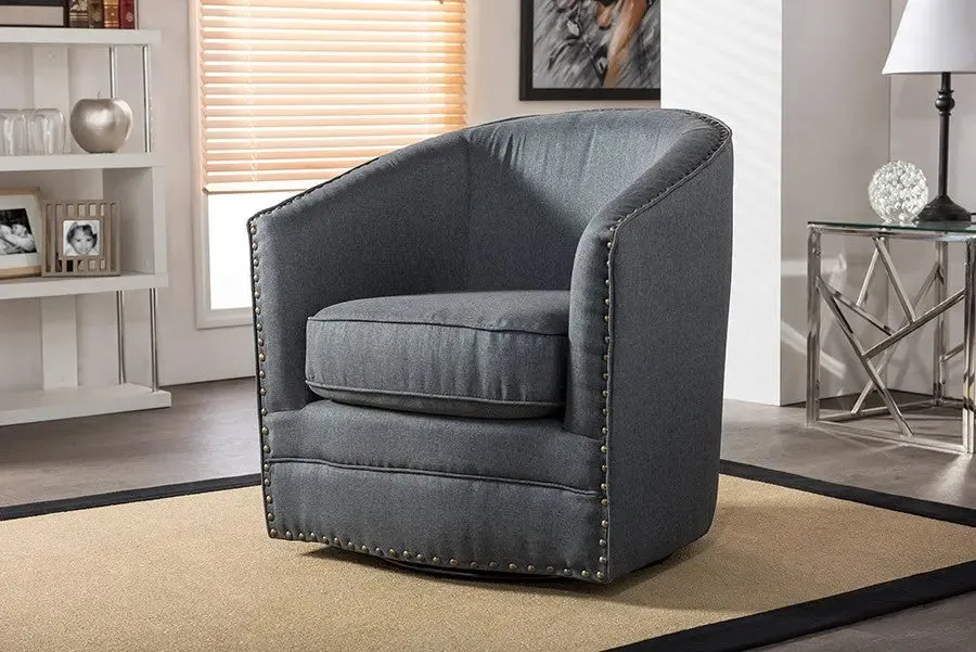 Porter Grey Fabric Upholstered Swivel Tub Chair
