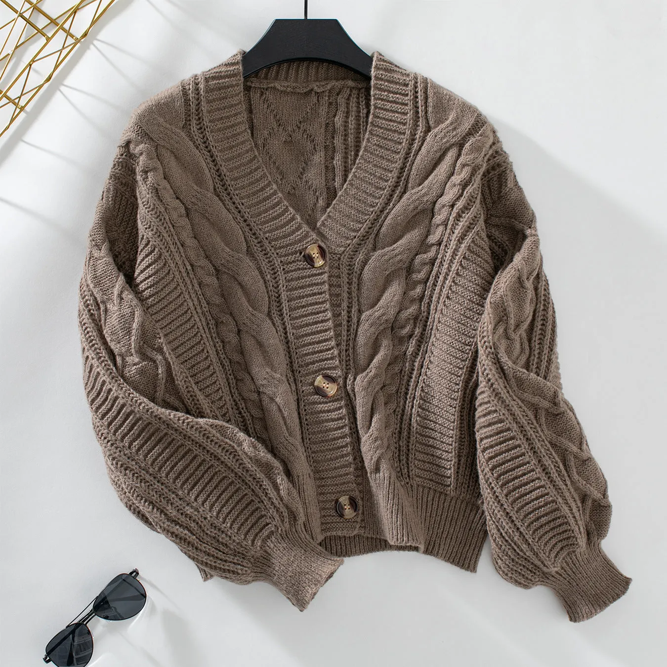 Purpdrank y2k outfits Retro Solid Color Twisted Knitted Cardigan Women's Autumn and Winter Loose Button Cardigan Sweater Coat