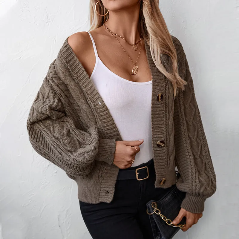 Purpdrank y2k outfits Retro Solid Color Twisted Knitted Cardigan Women's Autumn and Winter Loose Button Cardigan Sweater Coat