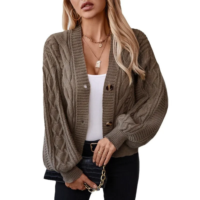 Purpdrank y2k outfits Retro Solid Color Twisted Knitted Cardigan Women's Autumn and Winter Loose Button Cardigan Sweater Coat