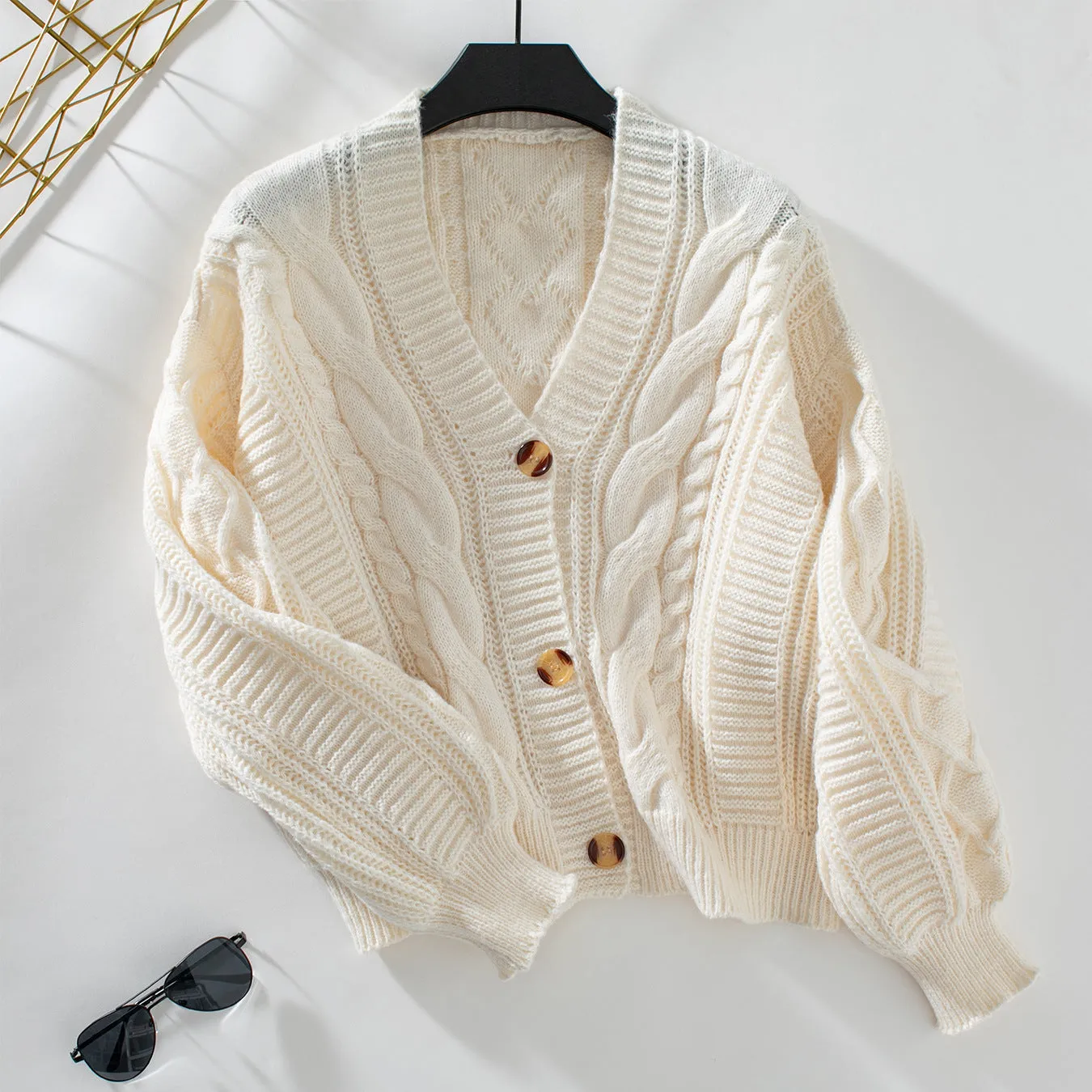 Purpdrank y2k outfits Retro Solid Color Twisted Knitted Cardigan Women's Autumn and Winter Loose Button Cardigan Sweater Coat
