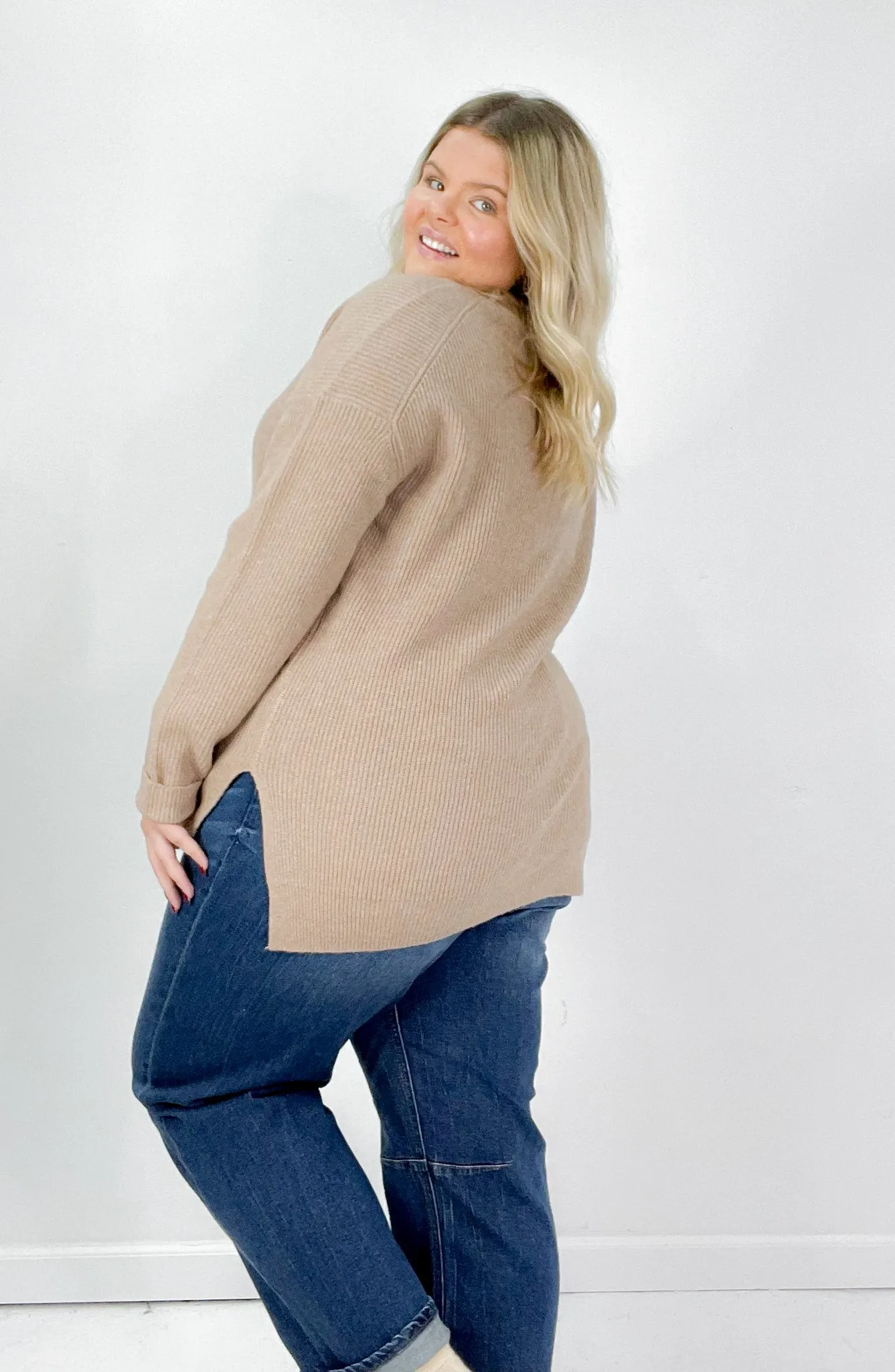 Ribbed Button Down Curvy Sweater Cardigan