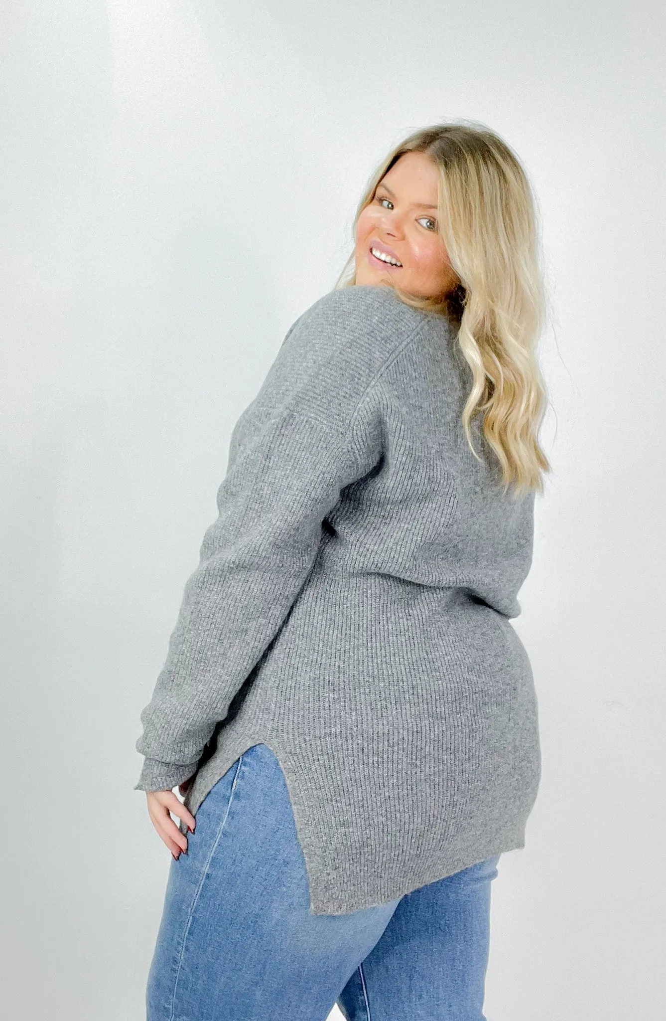 Ribbed Button Down Curvy Sweater Cardigan