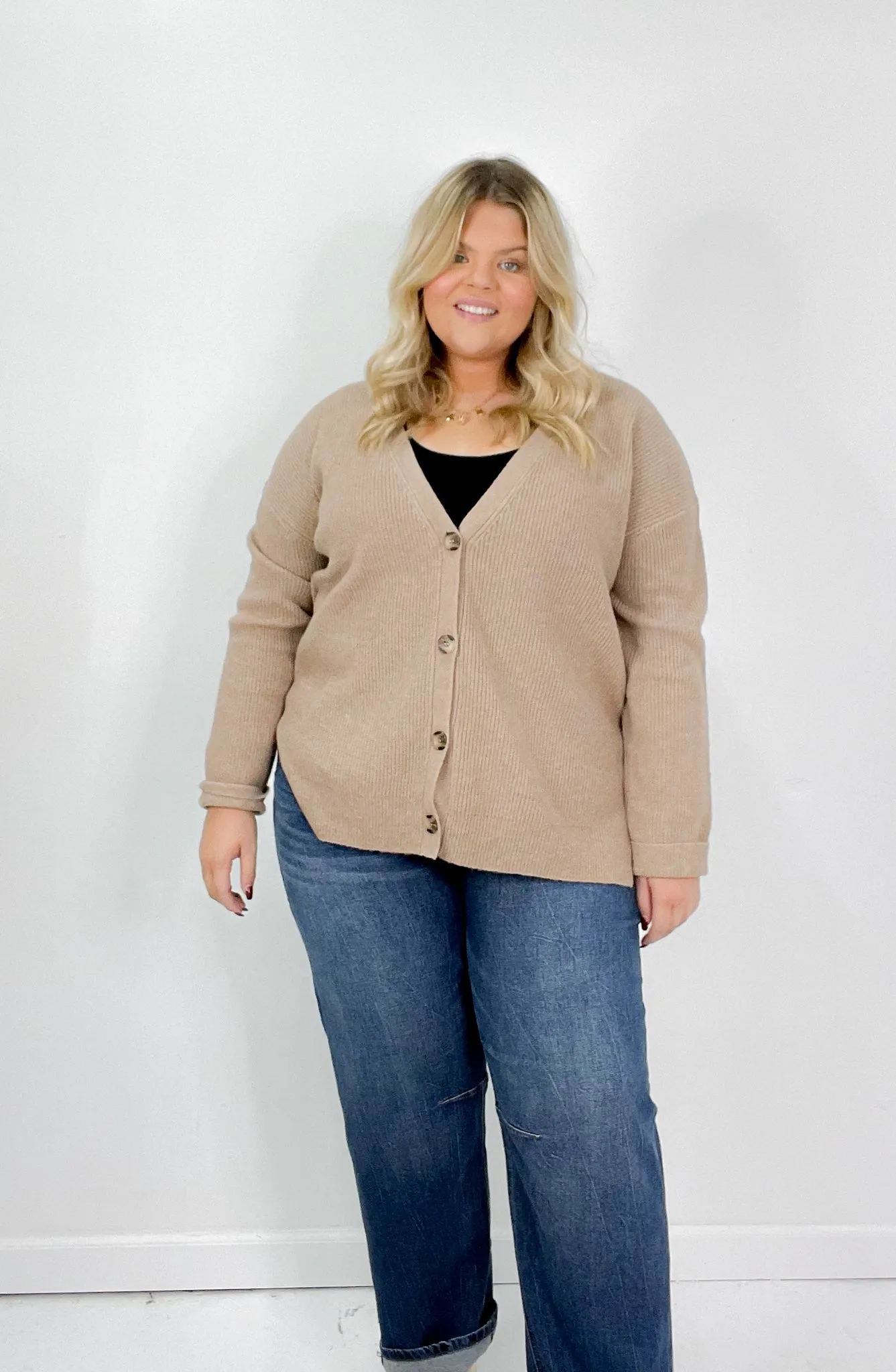 Ribbed Button Down Curvy Sweater Cardigan
