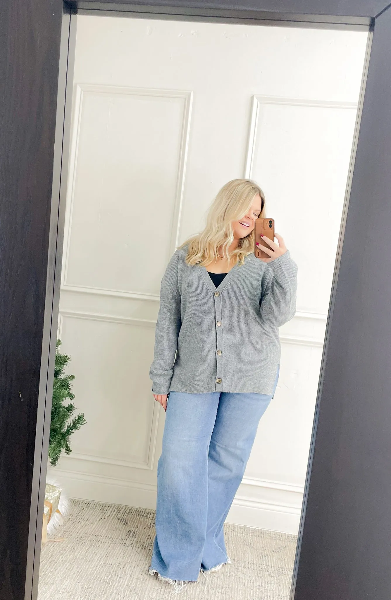 Ribbed Button Down Curvy Sweater Cardigan