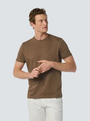 Round Neck T-Shirt with Rolled Sleeve Cuffs and Subtle Logo Print | Brown